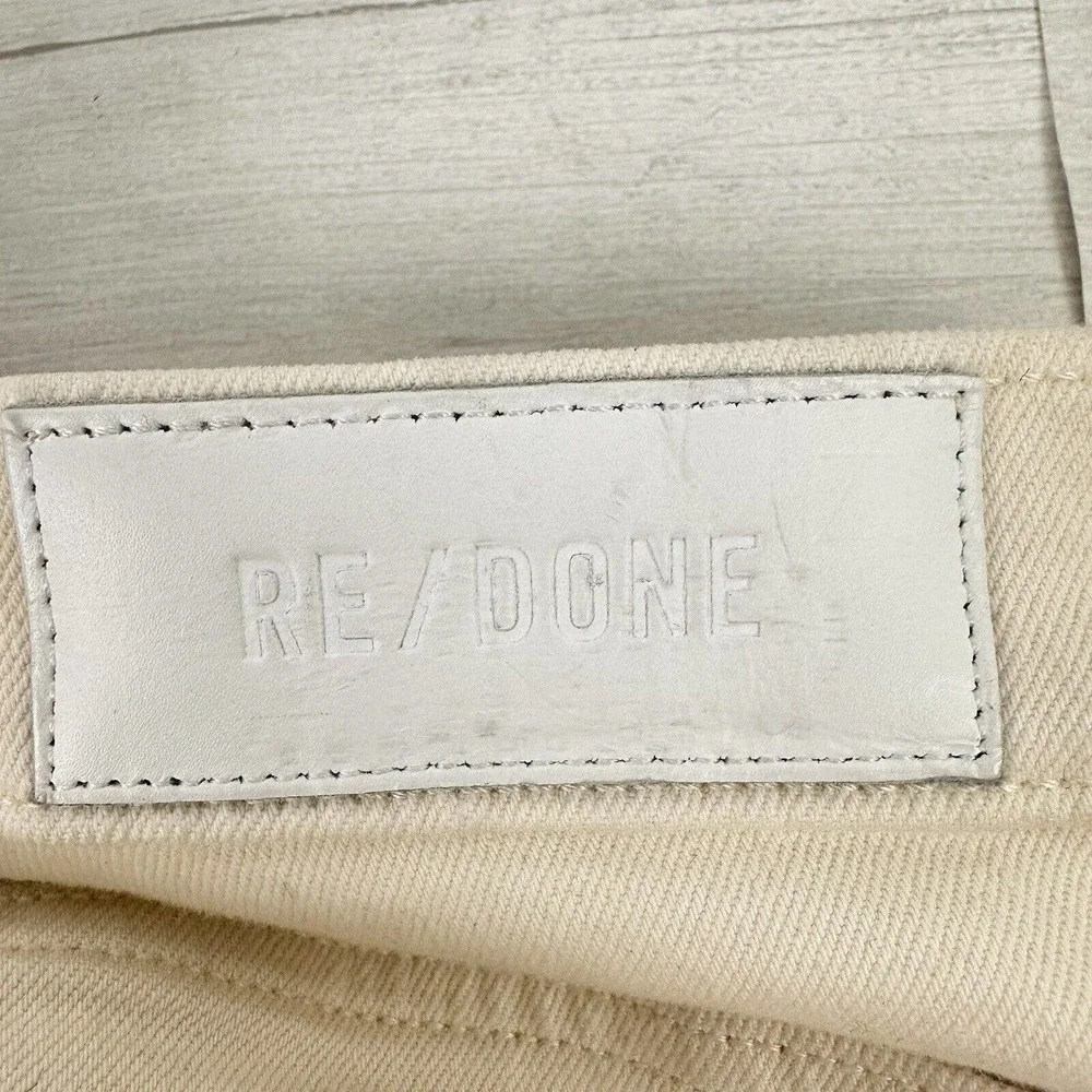 RE/DONE High Rise Stove Pipe Jeans Size 31 Vintage White Comfort Stretch Raw Hem